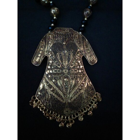 Double Purpose Big Traditional Dress Pendant Statement Necklace & Pin Beaded - Picture 5 of 12